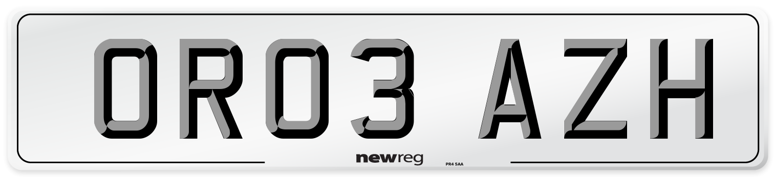 OR03 AZH Number Plate from New Reg